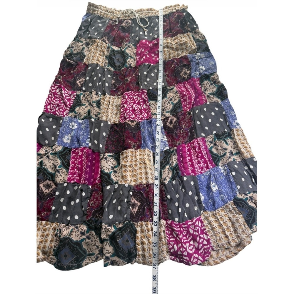 Y2K Boho Patchwork Tiered Maximalist Floral Maxi Skirt OS Shabby Chic Prairie - Picture 3 of 10
